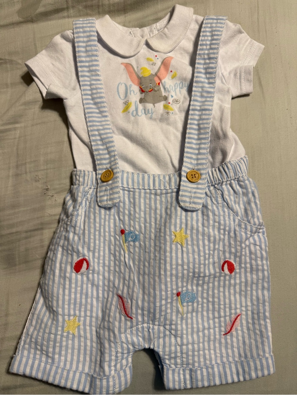 Baby Blue Striped Suspender Shorts Set - White Tee